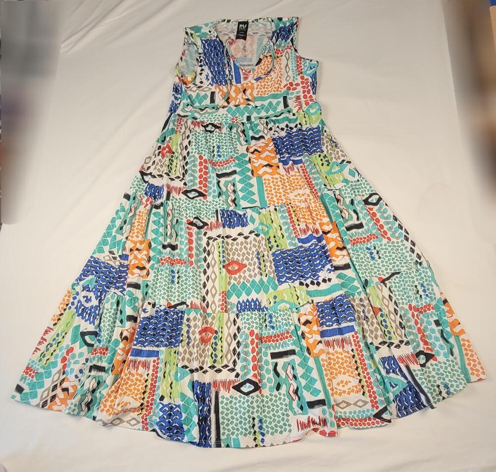 Pure Essence Dress Womens Small Multicolor Patchwork Maxi Boho V Neck Sundress